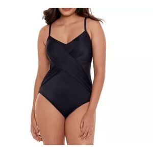 Embrace Your Curves by Miracle Brands Black Wrap One-Piece Swimsuit size large